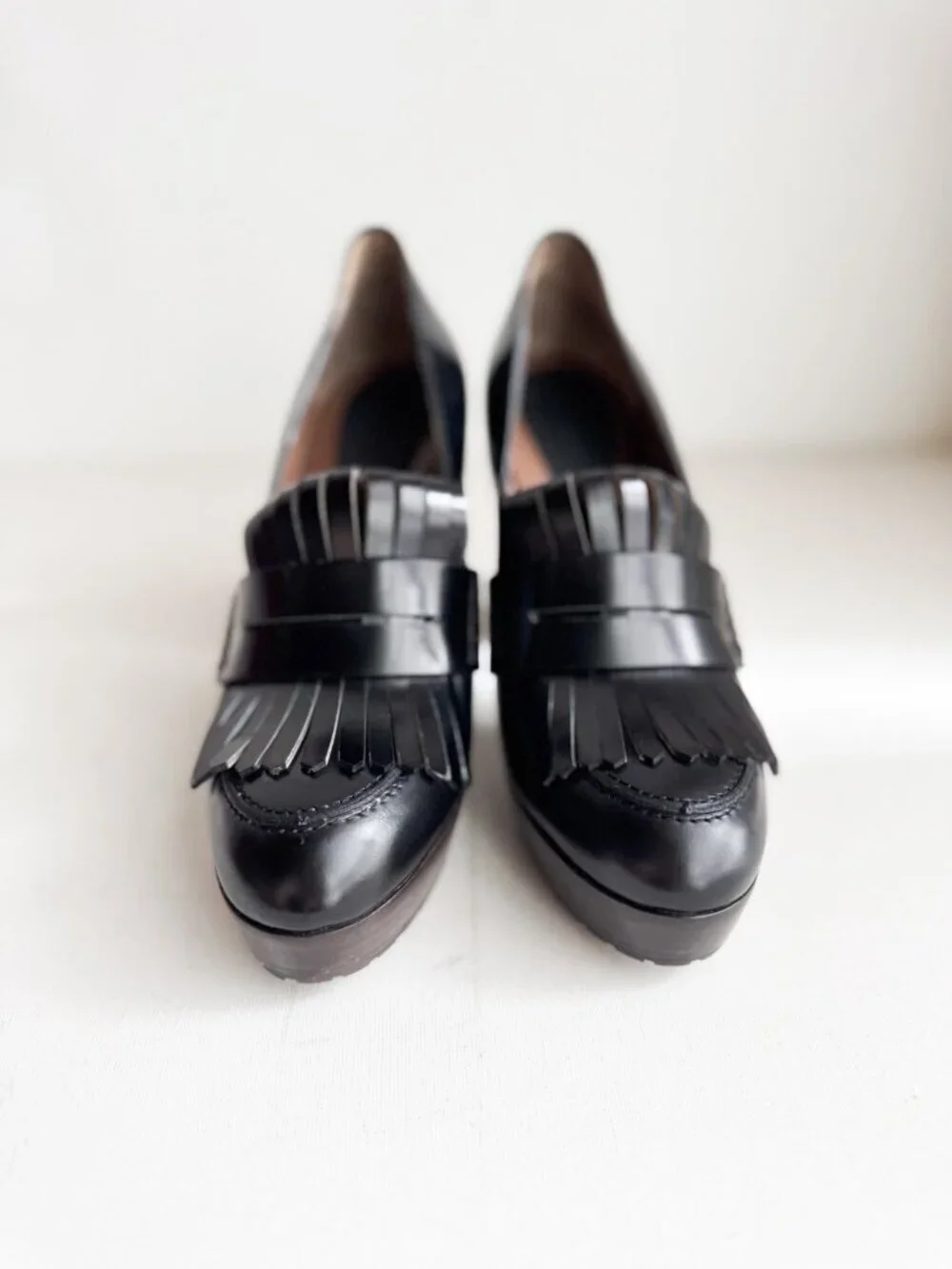Marni Black Leather Tassle Detail Chunky heel Loafers 39